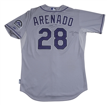 2014 Nolan Arenado Game Used, Signed & Inscribed Colorado Rockies Road Jersey Photo Matched To 4/27/2014 (Rockies LOA, Resolution Photomatching & Beckett)